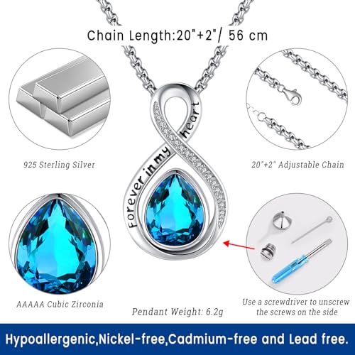 Eusense Cremation Jewelry for Ashes Urn Necklace to Put Ashes In 925 Sterling Silver Memorial Pendant Tree of Life Infinity Urn Necklaces for Ashes Necklace for Women Men - style: F-Infinity Urn-12-Dec.-Blue Topaz
