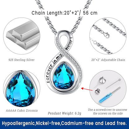 Eusense Cremation Jewelry for Ashes Urn Necklace to Put Ashes In 925 Sterling Silver Memorial Pendant Tree of Life Infinity Urn Necklaces for Ashes Necklace for Women Men - style: F-Infinity Urn-12-Dec.-Blue Topaz