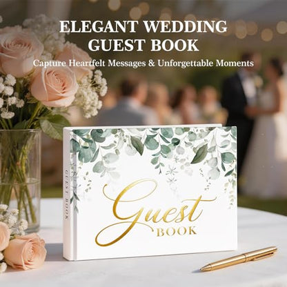 EVERLORIA Wedding Guest Book, 108 Blank Pages Guest Sign in Book, Leather Hardcover Signature Guestbook for Wedding Reception Bridal Baby Shower Anniversary Graduation Quinceanera Birthday - color: Greenery A