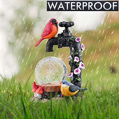 TERESA'S COLLECTIONS Cardinal Garden Decor and Solar Light Glass Ball 6" | LED Light, Cute Cardinal and Faucet , Waterproof Resin Garden Statues, Birds Decor Gifts, Birthday Gifts for Women Mom, - size: Medium