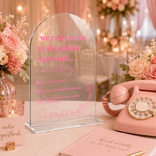 Arch Acrylic Audio Guest Book Sign, We Can't Come to the Phone Right Now Leave a Message Sign, Interactive Phone Guestbook Signage, Modern Wedding Bridal Shower Party Decor Supplies-5x7 Inch - color: Audio Guest Book Sign