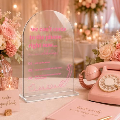 Arch Acrylic Audio Guest Book Sign, We Can't Come to the Phone Right Now Leave a Message Sign, Interactive Phone Guestbook Signage, Modern Wedding Bridal Shower Party Decor Supplies-5x7 Inch - color: Audio Guest Book Sign