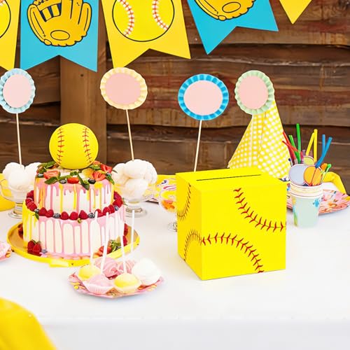 Hxezoc Softball Card Box Sports Party Favors Post Box Cardboard Receiving Money Holder for Softball Theme Wedding Reception, Baby Showers, Anniversary, Birthday Party, Table Centerpiece Decorations - style: Softball