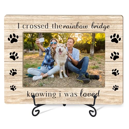 Pet Dog Memorial Picture Frame with Iron Stand, Sympathy Gifts for Loss of Dogs Cats, Wooden Dog Memory Picture Frame for Tabletop or Desk Decor - style: Dog-A