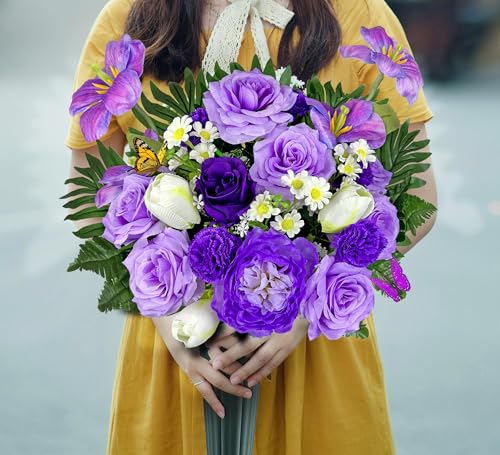 Artificial Cemetery Flowers,Memorial Flowers,Beautiful Arrangements for Headstones,Silk Tulip Rose Hibiscus Daisy