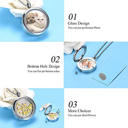 Oinsi Cremation Locket Necklace For Ashes Of Loved One Carry Photo Glass Memorial Urn Jewelry 316L Stainless Steel Keepsake Gifts - color: A-Customize-Text