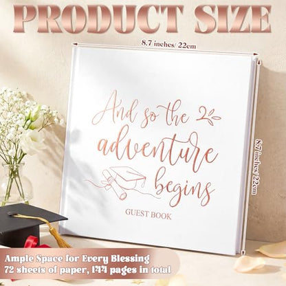 2026 Graduation Guest Book 8.7'' x 8.7" with 2 Markers Adventure Begins Guestbook Class of 2026 Picture Book Hardcover Rose Gold Foiled Photo Album for Graduation Party Supply Gifts 144 Pages - color: White, style: Motivational