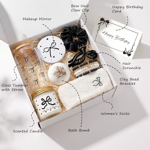Elegant Birthday Gifts for Women, Black Bow Unique Birthday Relaxing Gifts Box with Scented Candles, Greeting Card & Home-Spa Relaxation, Birthdays Presents for Her, Best Friend, Sister, Wife - color: Black Bow