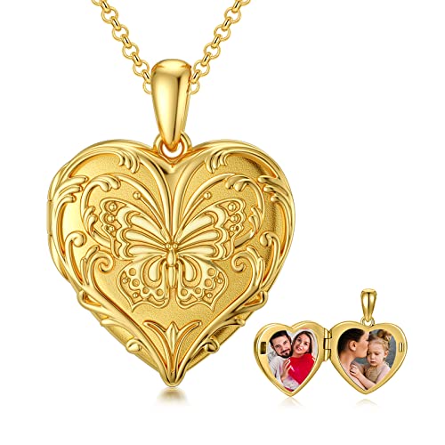 SOULMEET Personalized Butterfly Locket Necklace That Holds Up to 2 Pictures, Memorial Insects Silver Butterfly Photo Locket Custom Any Photo Healing Gift - color: E-Yellow, style: Locket+Custom Photo