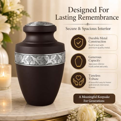 Cremation Urn for Human Ashes, Male-Female 11 in. H - Maroon - color: Maroon, size: Hand-Etched Leaf - 7x11"