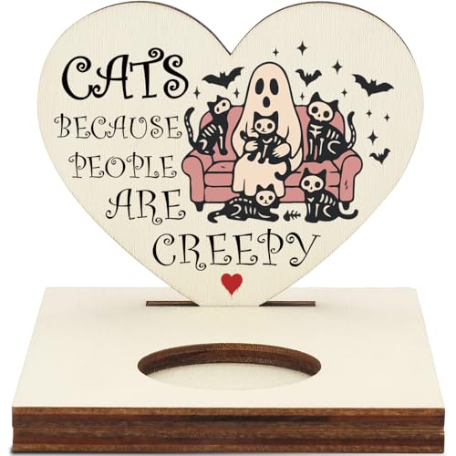 Halloween Cat Lover Heart Candle Holder “Cats Because People are Creepy”, Funny Spooky Wall Decor, Gothic for Cat Owners, LMM19 - color: Cats Because People Are Creepy