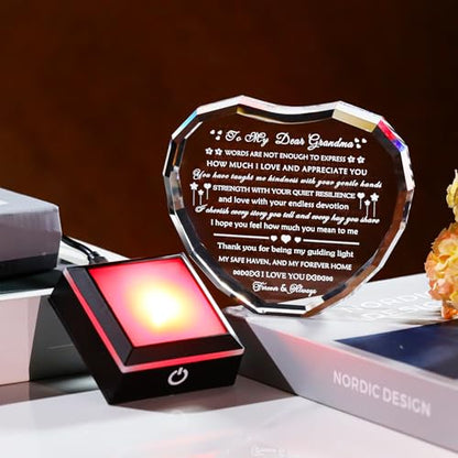 Arikyrist Gifts for Grandma with Colorful Light Base Great Grandma Birthday Gifts from Granddaughter Crystal Keepsake Best Gift Idea for Grandmother on Mother's Day Christmas Valentines - style: Grandma Gifts + Light Base