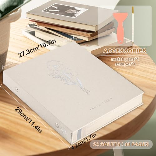Lanpn Self Adhesive Photo Album Scrapbook 40 Pages, Linen Photos Albums DIY Sticky Magnetic Pages holds 4X6 7x5 A5 Picture for Family Wedding Birthday (Small-20 Sheets/40 Pages, Beige) - color: Beige, size: Sticky Page (Small,40 Pages)