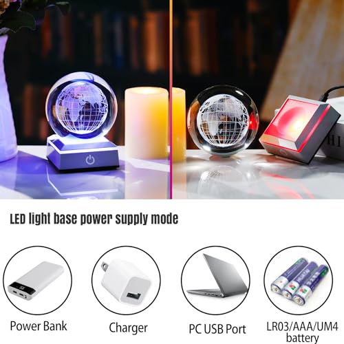 Ornalrist 3.15'' 3D Earth Crystal Ball with Silver LED Colorful Light Base - color: Earth