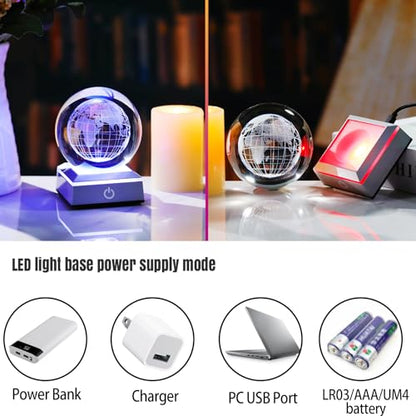 Ornalrist 3.15'' 3D Earth Crystal Ball with Silver LED Colorful Light Base - color: Earth