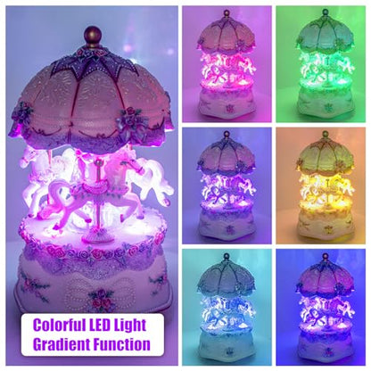 Carousel Music Box,Luxury Color Change LED Light ,Luminous Rotating 3-horse | Luminous Music Box, musical box with Gift Box for Girls Birthday Valentine Gift (You are My Sunshine, Purple) - color: Purple, style: You are My Sunshine