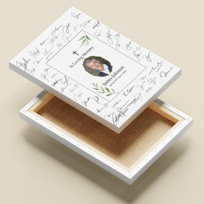 Custom "In Loving Memory" Sign with Cross & Greenery - Personalized Funeral Photo Board | Optional Guest Book Alternative - color: Design 2
