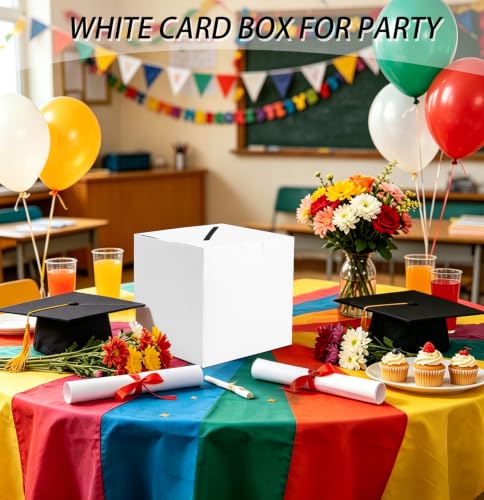 SietDESEO White Card Box with Slot Money Gift Card Box Holder for Party Wedding Reception Birthday Graduation Bridal Shower Baby Shower Diaper Raffle Box - color: WHITE CARD BOX, size: 7.8 X 7.8 X 7.8 INCH