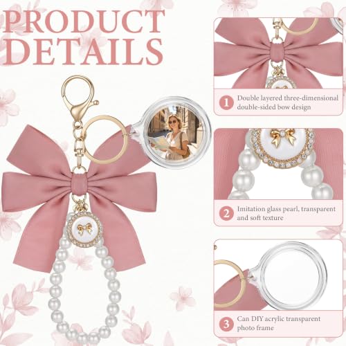 12 Pack Braid/Bow/Pearl Photo Frame Keychain Bulk | Braid/Bow/Pearl Keychain Bulk, Blank Photo Frame Keychain, DIY Charms Gift, Wedding Bridal Party Favor - style: Bow