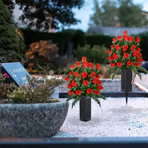 Cemetery Vases with Foam, Plastic Flower Holder with Spikes Gravestone Headstone Flower Vase for Artificial Flowers, Grave Cemetery Decoration (Set of 8, Black), Flowers not Included