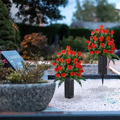 Cemetery Vases with Foam, Plastic Flower Holder with Spikes Gravestone Headstone Flower Vase for Artificial Flowers, Grave Cemetery Decoration (Set of 8, Black), Flowers not Included