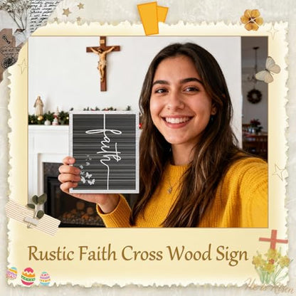 ARTINAEL Christian Gifts for Women Faith, Wood Jesus Art Decor Signs & Plaques for Entryway Table Desk Shelf Tiered Tray, Inspirational Butterfly Design Motivational Gift for Home Office Farmhouse - style: Faith