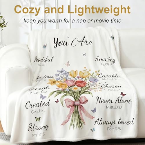 PuGez Christian Gifts for Women, You are Bible Verse Floral Throw Blanket, Inspirational Religious Faith Presents for Mom & Sister, Cozy Prayer Snuggle Blanket for Couch, 50"x60"