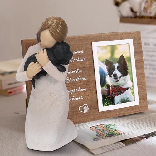 Loss of Dog Sympathy Gifts, Kneeling Girl Embracing Black Puppy Resin Figurine, Pet Bereavement Memorial Statue, Forever in My Heart Remembrance Keepsake for Grieving Pet Owners - color: Girl With Puppy