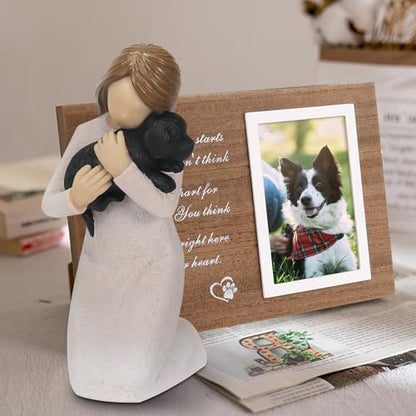 Loss of Dog Sympathy Gifts, Kneeling Girl Embracing Black Puppy Resin Figurine, Pet Bereavement Memorial Statue, Forever in My Heart Remembrance Keepsake for Grieving Pet Owners - color: Girl With Puppy
