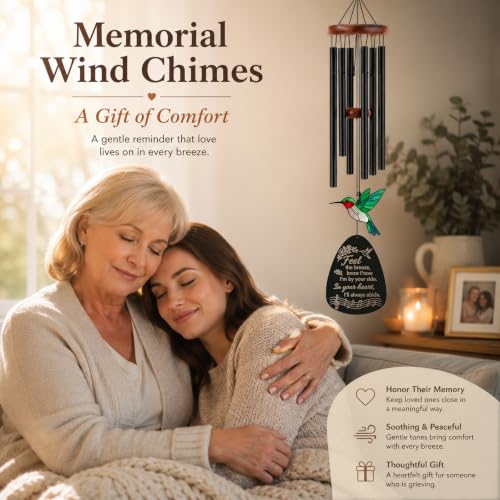 HCSS Memorial Wind Chimes for Outside,Sympathy Wind Chimes for Loss of Loved One,Memorial Gifts for Loss of Mom Dad - Hummingbird Wind Chimes for Outside with Mute Option, Bereavement Gifts. ﻿