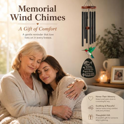 HCSS Memorial Wind Chimes for Outside,Sympathy Wind Chimes for Loss of Loved One,Memorial Gifts for Loss of Mom Dad - Hummingbird Wind Chimes for Outside with Mute Option, Bereavement Gifts. ﻿
