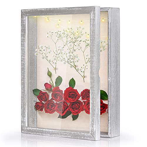 Love-KANKEI Deep Shadow Box 11x14,Solid Wood Frame,Memory Box,Rustic Grey - color: Grey, size: 11 x 14