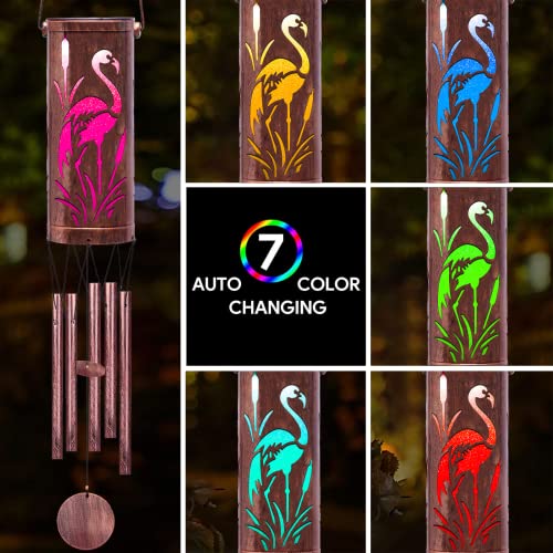 FSVGYY Solar Flamingo Wind Chime 30 Inch Metal Outdoor Hanging Light - color: Wind Chimes Flamingo