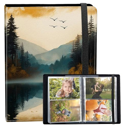 Photo Album 3.5x5 80 Photos Small Capacity PU Leather Cover, Lake Scenery Mini Photo Album 3.5x5 with Elastic band, Birthday Christmas Photo Albums Wedding Anniversary - color: Lake Scenery, size: 3.5*5 Holds 80 Photos