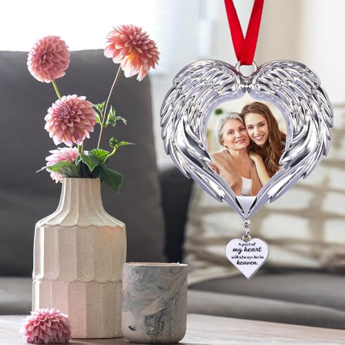 Memorial Christmas Angel Wings Photo Ornaments 2025 Sympathy Gifts for Loss of Loved One - Personalized Angel Wings Picture Frame Ornament for Christmas in Heaven Tree Decor
