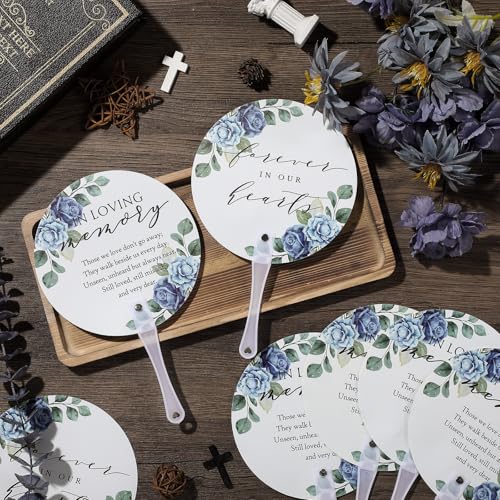 Teling 50 Pcs Funeral Favors Fans Memorial Plastic Celebration of Life Handheld Fans with Plastic Handle Hand for Funeral Guests Services Condolence Sympathy Gift Supplies(Blue Flower) - style: Blue Flower