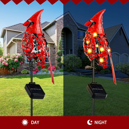 VIHOSE 1 Pcs Cardinal Gift Decor Cardinal Solar Lights for Outside Garden Stake Metal Red Bird Solar Lights Gift Outdoor Stake Grave Patio Yard Lawn Porch Cemetery Decoration for Mom Grandma Women
