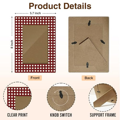 Red Checkered Picture Frame, Birthday Gifts for Sisters Girl Mom Friends Women, Wooden Picture Frame Fits 4x6 Inch Photo, Home Office Desktop Nightstand Display -074 - color: Red Checkered