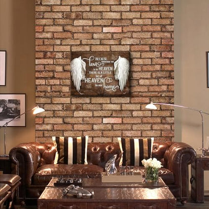 Memorial Angel Wings Wall Art Heavenly Love Home Pictures In Loving Memory Posters Paintings Because Someone We Love is in Heaven Canvas Prints Rustic Christian Memorial Wall Decor(16X12in Canvas) - size: 16"L x 12"W