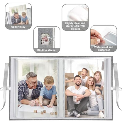 Photo Album 4x6 100 Pockets, Slip-in Picture Albums, Linen Cover Top Loader Vertical Pockets Albums for Baby, Kids Boy Girls, Wedding, Family, Anniversary, Grey - color: Grey, size: 100 Pockets white Bandage
