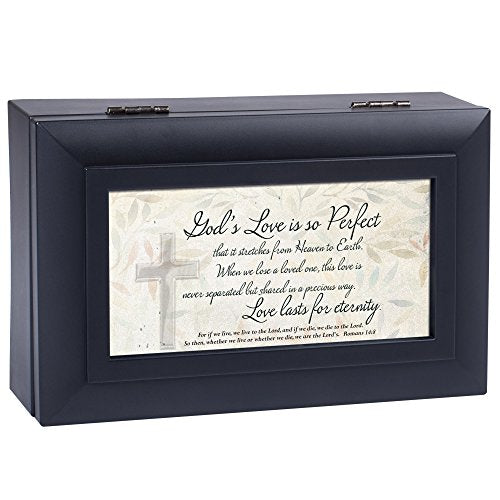 Cottage Garden Gods Love Perfect Lasts for Eternity Matte Black Jewelry Music Box Plays Amazing Grace