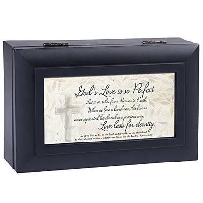 Cottage Garden Gods Love Perfect Lasts for Eternity Matte Black Jewelry Music Box Plays Amazing Grace