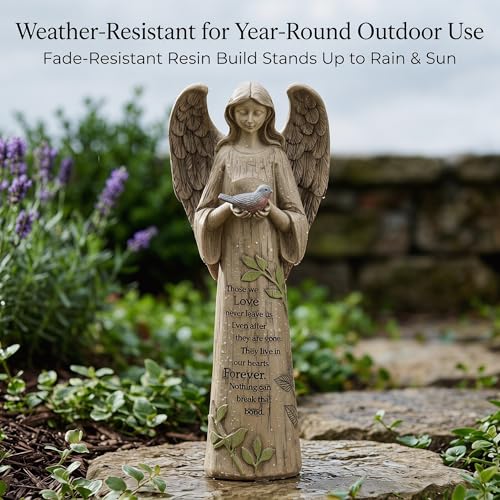 DUSVALLY Angel Statue Holding Bird – 10 Inch Resin Praying Angel Figurine - color: Bird