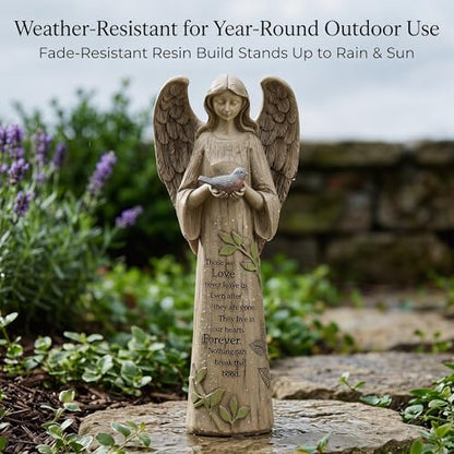 DUSVALLY Angel Statue Holding Bird – 10 Inch Resin Praying Angel Figurine - color: Bird