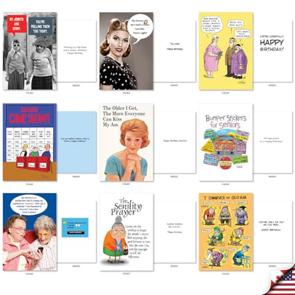NobleWorks, 36 Assorted Box Set Funny Birthday Greeting Cards w/ 5 x 7 Inch Envelopes for Men and Women (36 Designs, 1 Each) Bday Getting Old AC10798BDG-B1x36 - style: Getting Old