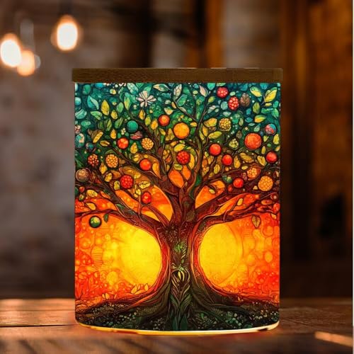 Stained Glass Tree of Life Tea Light Candle Holders, Memorial Tealight Candlesticks Votive Candle Holder, Tree of Life Battery Operated Tea Light Jar Home Decoration, 3.5"x2.8" - color: Tree of Life