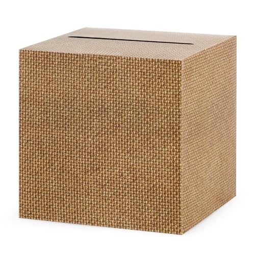 Hooqict Burlap Plain Card Box with Slot 9.1" Wedding Favor Gift Card Box for Reception, Graduation, Parties, Birthday, Wedding Decorations, Retirement, Diaper Raffle Box Envelope Ticket Holder - color: Burlap