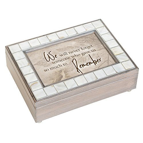 Cottage Garden Never Forget Someone Mother of Pearl Grey Jewelry Music Box Plays Wind Beneath My Wings