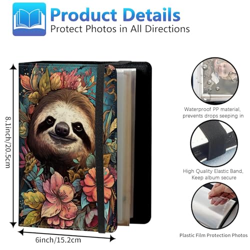 Photo Album 3.5x5 80 Photos Small Capacity PU Leather Cover, Cute Sloth Mini Photo Album 3.5x5 with Elastic band, Birthday Christmas Photo Albums Wedding Anniversary - color: Cute Sloth, size: 3.5*5 Holds 80 Photos