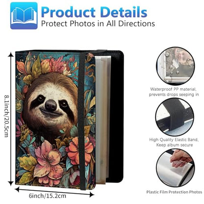Photo Album 3.5x5 80 Photos Small Capacity PU Leather Cover, Cute Sloth Mini Photo Album 3.5x5 with Elastic band, Birthday Christmas Photo Albums Wedding Anniversary - color: Cute Sloth, size: 3.5*5 Holds 80 Photos